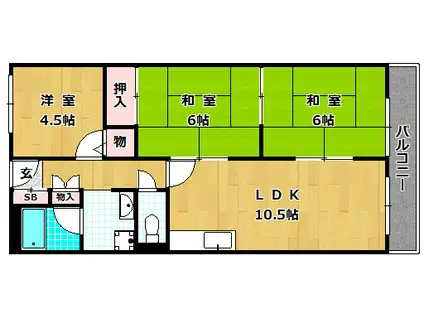 宮之阪ハイツ弐番館(3LDK/9階)の間取り写真
