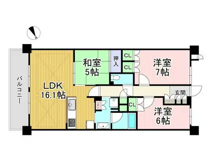 グリーンフォート長岡京 628号(3LDK/6階)の間取り写真