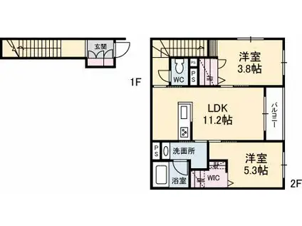 アンシャンテ大内(2LDK/2階)の間取り写真