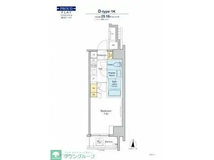 プラウドフラット両国イースト(1K/3階)の間取り写真