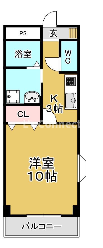 サンシーブル八乙女(1K/4階)の間取り写真