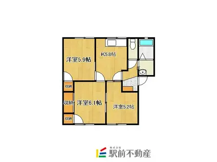 ウィズF B(3K/1階)の間取り写真