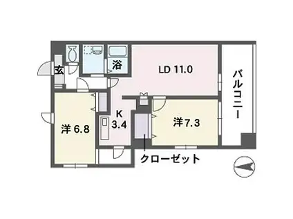 ヴィルコート城南(2LDK/10階)の間取り写真