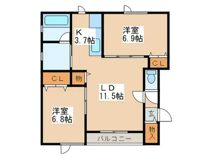 ブランノワールII(2LDK/3階)の間取り写真