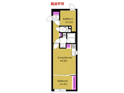  礼敷ゼロゼロ FR2ヶ月3面採光 グランパセオ代々木上原 VSN(2DK/2階)の間取り写真