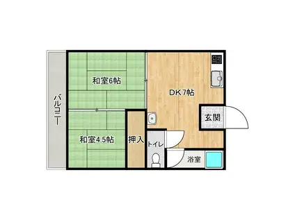 セキスイコーポ室見(2DK/1階)の間取り写真