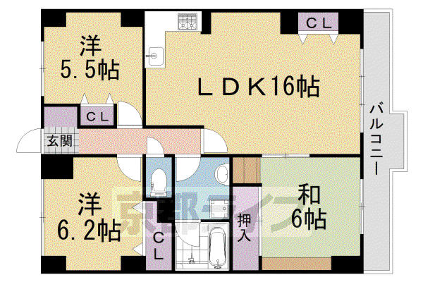 グラン・ドムール宇治木幡(3LDK/1階)の間取り写真