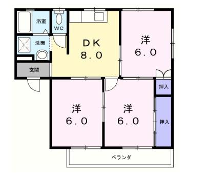 ハイツ岡本(3DK/2階)の間取り写真