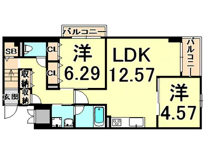 ディアコート野村(2LDK/3階)の間取り写真