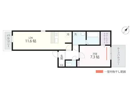 QUTET CRAB HOUSE TOGEHER横浜元町(1LDK/3階)の間取り写真