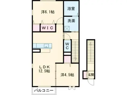 リヒトヴィラI棟(2LDK/2階)の間取り写真