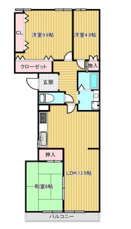 奈良ハイツ(3LDK/5階)の間取り写真