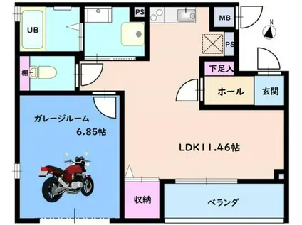 GRAND ETE(ワンルーム/1階)の間取り写真