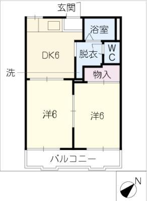 タウン上地(2DK/2階)の間取り写真