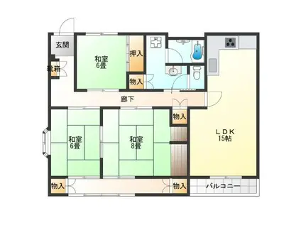 タウンハイツ西天下茶屋(3LDK/3階)の間取り写真