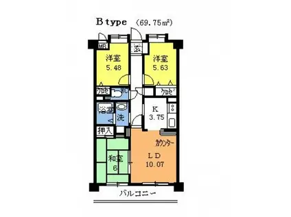 アスピシャス(3LDK/1階)の間取り写真