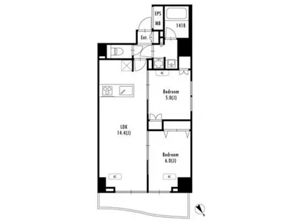 PRIMAL TABATA(2LDK/7階)の間取り写真