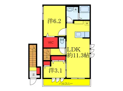 NOBLE(2LDK/2階)の間取り写真