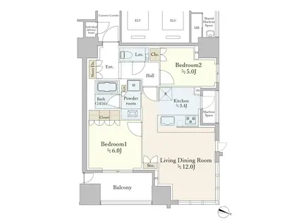 ザ・パークハウス大阪梅田タワー(2LDK/20階)の間取り写真