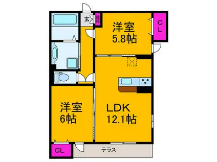 FORBITO MOZU(2LDK/1階)の間取り写真