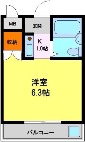 シャトー栄根II(1K/2階)の間取り写真