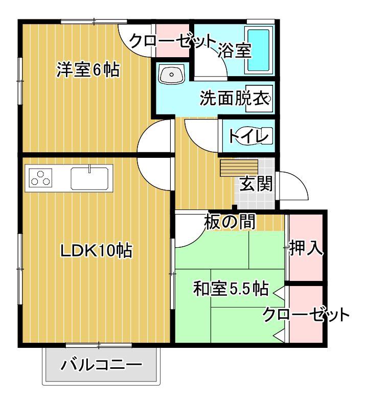 フェニックスコートB棟(2LDK/2階)の間取り写真