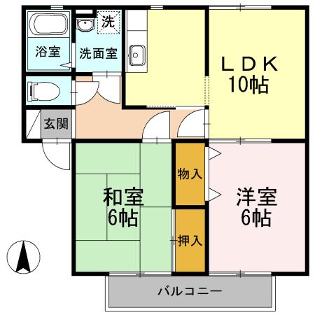 アムールB棟(2LDK/2階)の間取り写真