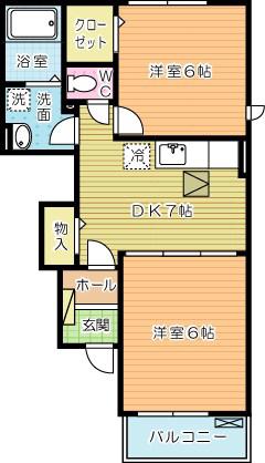 エール湯川B(2DK/1階)の間取り写真