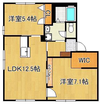 クエストヒル陣原B棟(2LDK/1階)の間取り写真
