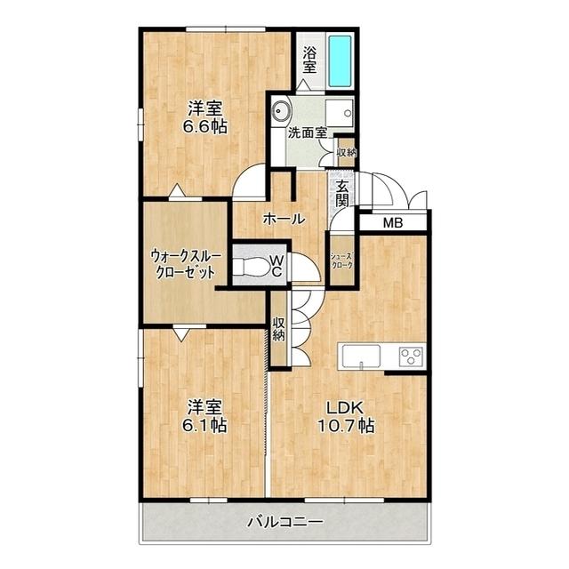 SIDETHREE B棟(2LDK/1階)の間取り写真