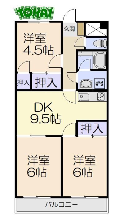 ファミリータウンむらた(3DK/3階)の間取り写真
