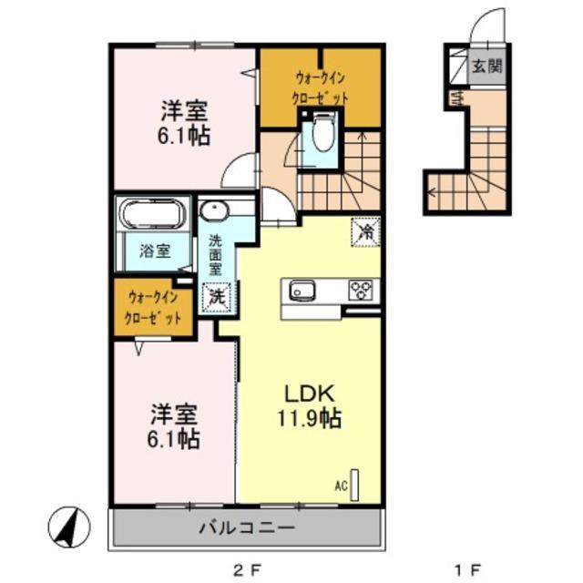 CALMHOUSE(2LDK/2階)の間取り写真
