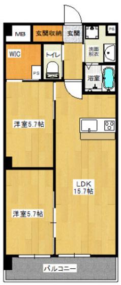 サンハイツ佐伯(2LDK/5階)の間取り写真