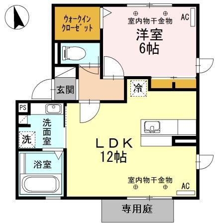 ティーズスクエアーB/C C棟(1LDK/1階)の間取り写真