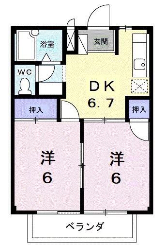 セリーヌ(2DK/2階)の間取り写真