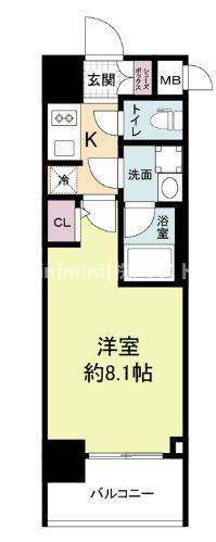 FORTUNEY大手前(1K/10階)の間取り写真