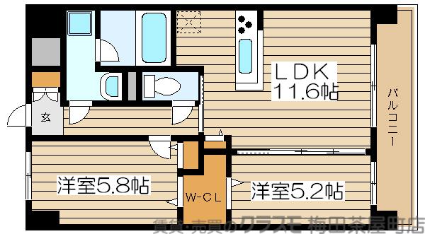 ルミエール・北梅田(2LDK/2階)の間取り写真