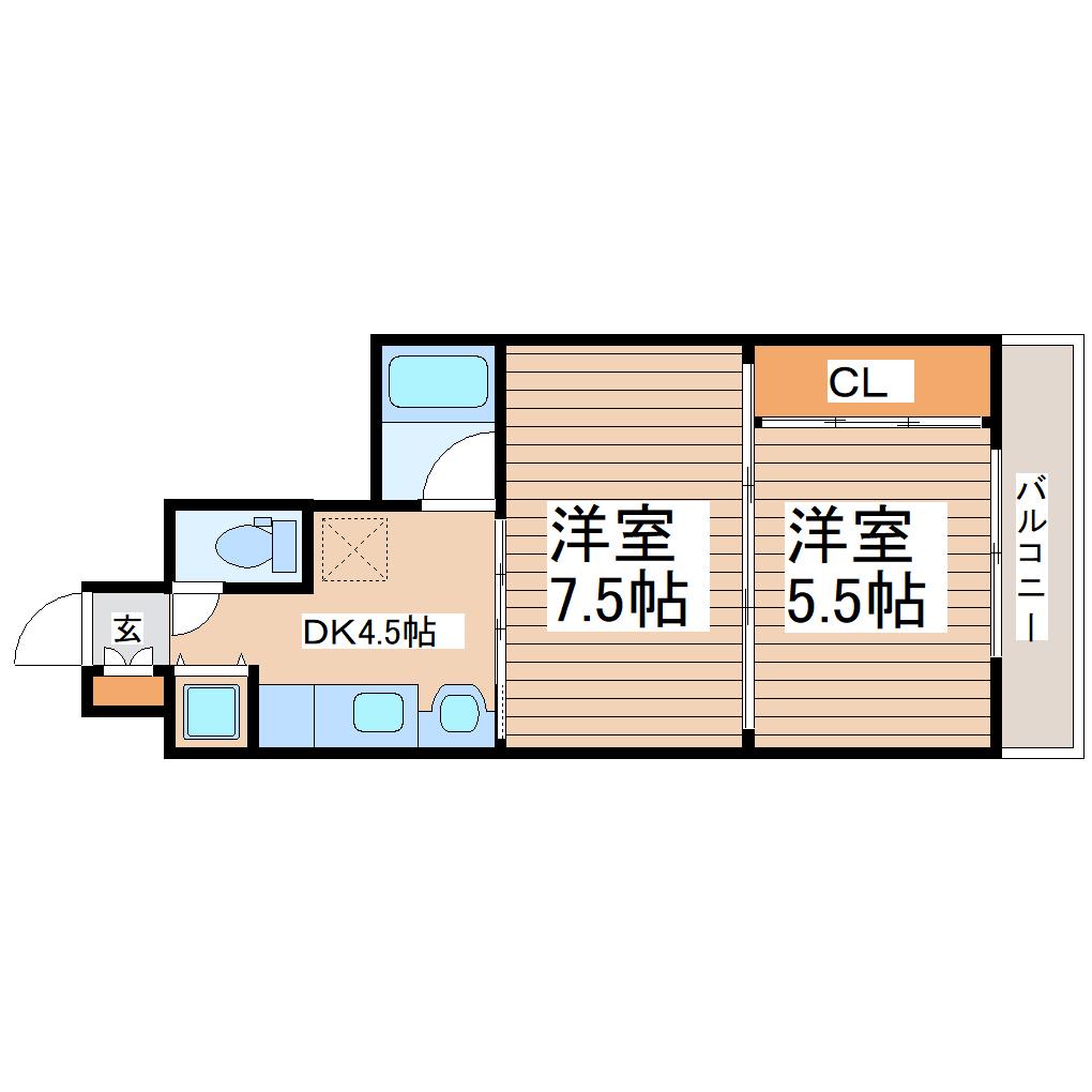 アルデール南鍛冶町(2DK/2階)の間取り写真
