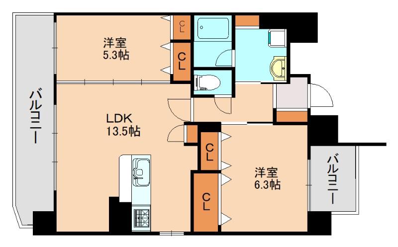 那珂川ヒルズ(2LDK/2階)の間取り写真