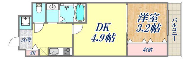 AⅡ上ヶ原関学前(1DK/2階)の間取り写真