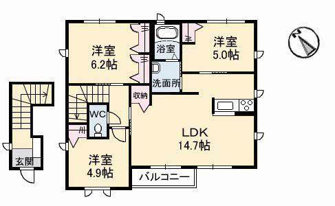 サン・フィークスD棟(3LDK/2階)の間取り写真