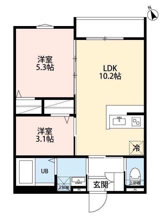 ルリエ相模原(2LDK/2階)の間取り写真