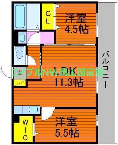 ゴールドウイングB棟(2LDK/2階)の間取り写真