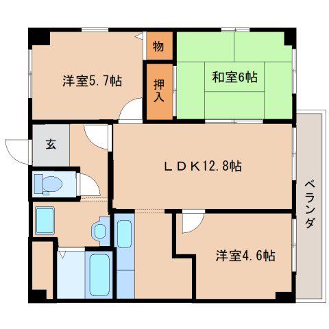 カーサフラッシュナカイ(3LDK/5階)の間取り写真