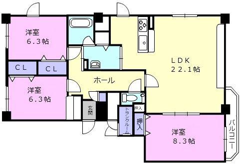 グランドール清水町(3LDK/1階)の間取り写真