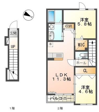 曽根崎町アパート(1LDK/2階)の間取り写真