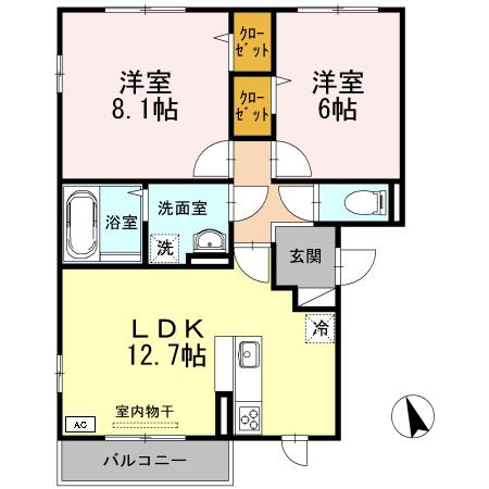 グランシャリオ 弐番館(2LDK/3階)の間取り写真