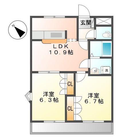 ショコラクルール(2LDK/3階)の間取り写真