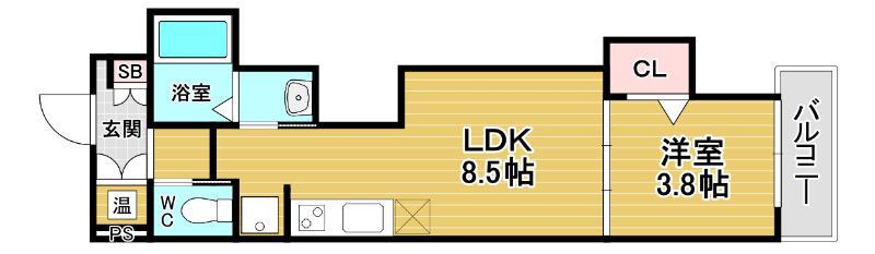 マリブガーデン堺駅(1LDK/2階)の間取り写真