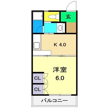 コスモハイツ高須2(1DK/3階)の間取り写真